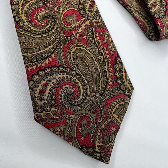 St Michael Vintage Silk Red Gold Paisley Neck Tie - Picture 2 of 7